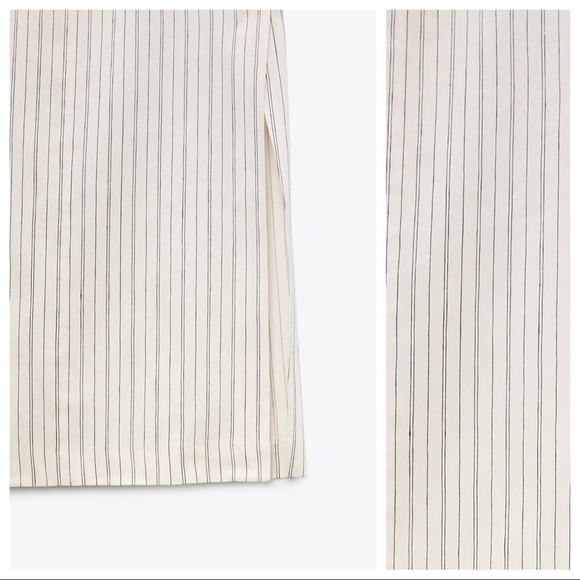 NWT. Zara White Striped Linen Blend Midi High-Waist Skirt. Size XS. - Picture 3 of 8